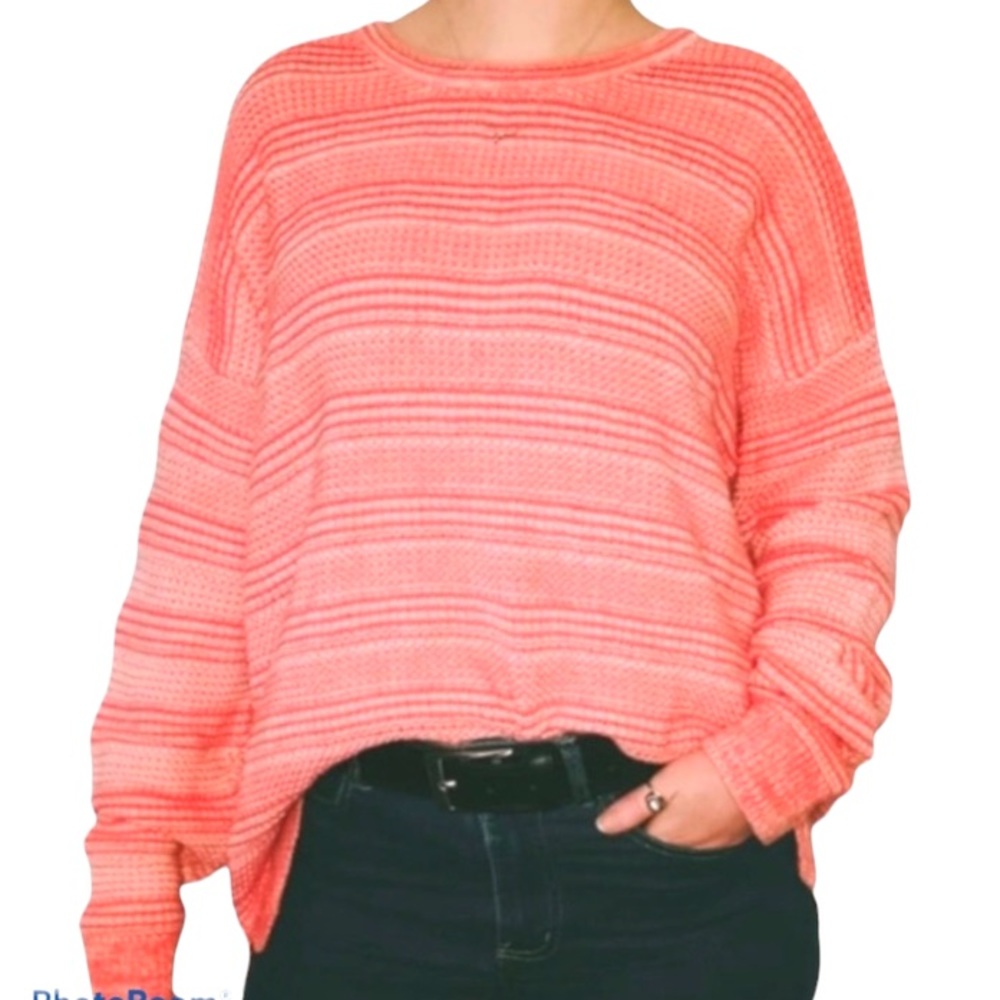 OLD NAVY Crewneck Knit Stripe Coral & White Marled Texture Stripe Sweater M